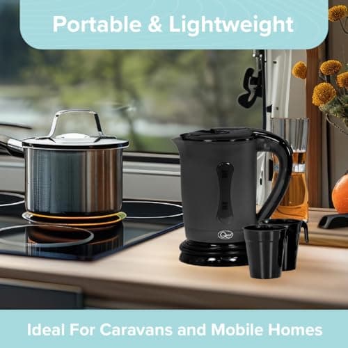 Quest Black Compact Travel Kettle, 0.5 Litres, 600 Watt & Dual Voltage for Worldwide Use, Includes 2 Lightweight Cups, Auto Cut-Off Switch, Fits in Bags & Suitcases (35690) — view 4