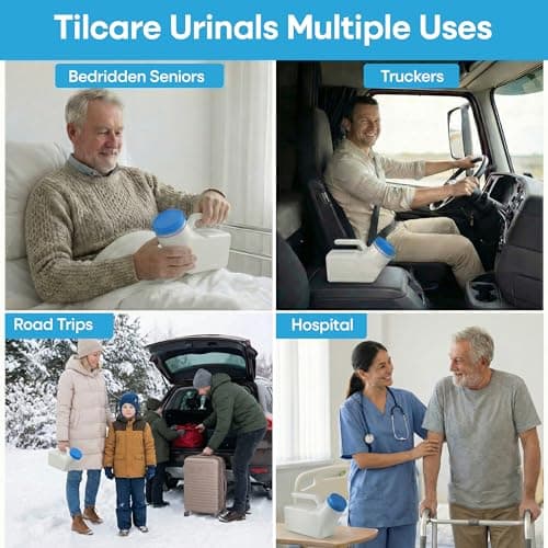 Urinals for Men Glow in The Dark Lid by Tilcare (1 Pack) - 32oz/1000mL Thick Plastic Mens Bedpan Bottle with Screw-on Lid - Spill Proof Urinary Chamber - Male Portable Travel Pee Bottles — view 5