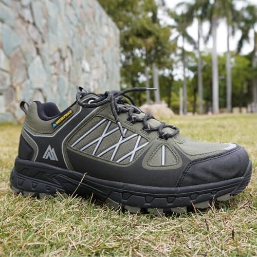 Queday Men's Green Waterproof Hiking Shoes Lightweight Anti Slip Outdoor Grey Breathable Hike Trekking Trails Shoe Size 44 — view 6