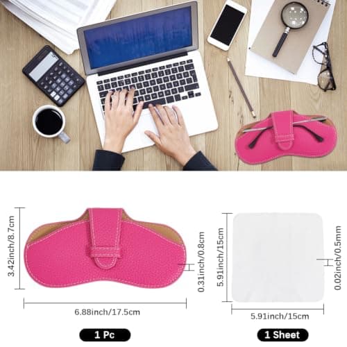 CREATCABIN Slim Glasses Case Portable Leather Sunglasses Case Soft Lightweight Eyeglass Spectacle Cases Pouch Bag Travel Protective Cover Gift for Women Men Holiday Vacation 6.9x3.4 Inch Camellia — view 2