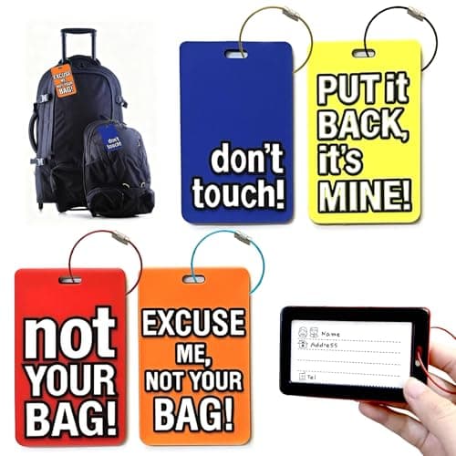 4 Pack Personalised Luggage Tags Colorful Suitcase Tags with ID Card Silicone Luggage Tag Durable Luggage Labels for Suitcases Travel Accessories