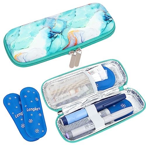 SUNMON Insulin Cooler Travel Case with 2 Ice Packs, Insulated Medication Organiser for GLP-1 & Insulin Pens, Hard EVA Shockproof & Waterproof Carrying Case (4-6H Cooling, Green)