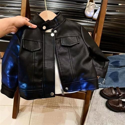 TTHVYE Faux Leather Jackets for Boys Girls Uk Kids Winter Coats Windproof Tops with Pockets Zip Up Waistcoat Solid Color Children Outerwear Active Athletic Biker Walking Hiking Age 1-14 Years — view 3