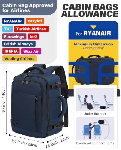 VANKEV 40x20x25 Ryanair Cabin Bag Underseat Travel Backpack Hand Luggage — view 3