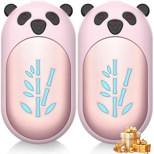 Enituo Hand Warmers Rechargeable 2 Pack, 3 Levels Heating 6000mAh Portable Electric Handwarmers, Cute Panda Pocket Heater Xmas Warm Gifts for Golf Hunting Hiking Camping Outdoor Activities - Rose Gold