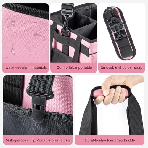 M.J COMFY-LIFE Cleaning Caddy Organizer with Handle, Large Multi-Compartment Cleaning Tote Bag with Removable Dividers, Adjustable Shoulder Strap & Waist Belt for Cleaning Supplies (PINK) — view 4