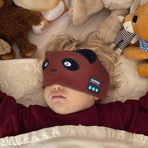 Joythink Kids Bluetooth Headband Headphones Sleep Mask Wireless Earphones Built in Thin Speaker Kids Adjustable Sports Headset for Girls Boys Children Baby Toddler Airplane Travel Study Brown — view 6