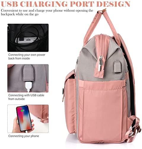 RJEU Backpack, School Backpack for Uni Leisure Job, Beautiful and Sophisticated Daypack with Laptop Compartment & Anti Theft Pocket, Waterproof Backpack Gifts for Mum Girl For Birthday, Hy58-pink — view 3