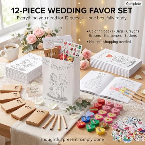 12 Kids Wedding Activity Packs with Colouring Books, Pencils & Gift Bags — view 3