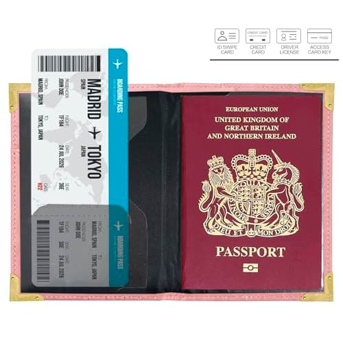 FACATH Passport Cover Holiday Essentials UK Passport Holder Minimalist Wallet British Travel Accesaries Ireland Card Holder (Pink) — view 2