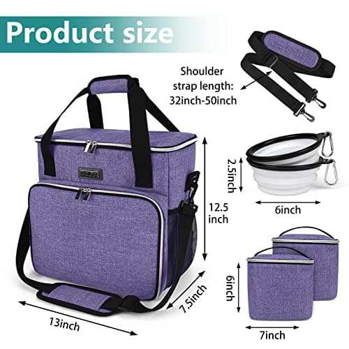 BAGLHER Dog Travel Bag, Pet Travel Bag (ALL Pet Travel Supplies), With 2 Pet Food Containers and 2 Collapsible Silicone Bowls; Essential Kits for Pet Travel Purple — view 3