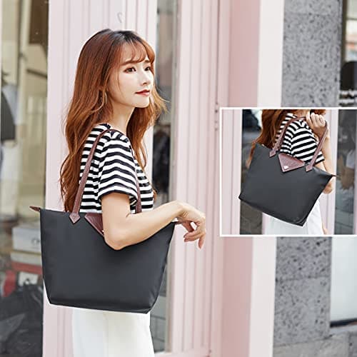 BOJLY Tote Bags for Women Stylish Waterproof Nylon Ladies Shoulder Bag Top Handle Handbag Folding Beach Travel Bag for Work,Shopping, School Deep Grey Small — view 2