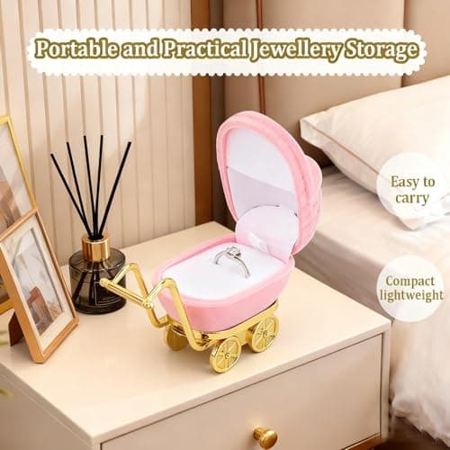 Majatou Portable Jewelry Ring Box, Baby Carriage Decor (Roseate) — view 4