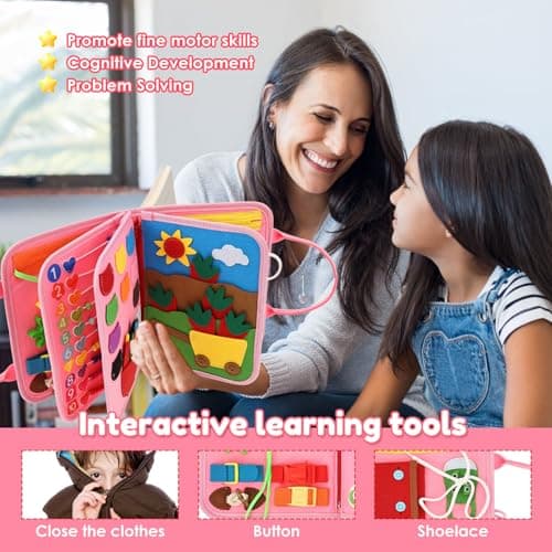 Gatphy Busy Board for Toddler 1 2 3 Year Old, Felt Quiet Book Sensory Toy Baby Travel Busy Board Preschool Educational Montessori Learning Book for Journey Plane Car, Boys Girls Gift (Pink) — view 6