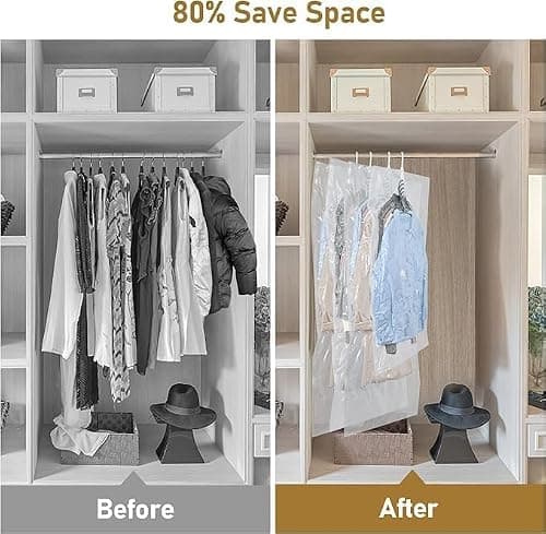 Hanging Vacuum Storage Bags, QH7 4 PCS Space-saving Vacuum Bag for Clothes, Suits, Dresses, Coats or Jackets, Clear & Reusable Closet Organizer with (4 Long 145x70cm) — view 4