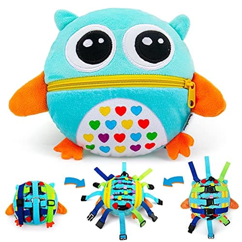 beetoy Sensory Buckle Pillow Toys for Toddlers 1-3, Learning Activity Toy Develop Fine Motor Skill, Educational Buckle Zipper Toys Toddler Activities Travel Toy for Threading Basic Skills