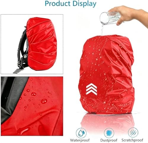 GUKOY Waterproof Rain Cover with Reflective Strap for Backpack, 2 Adjustable Anti Slip Cross Buckle Strap, Rainproof Snowproof Dustproof Anti-Frost Covers, Red S (for 18-25L backpack) — view 2