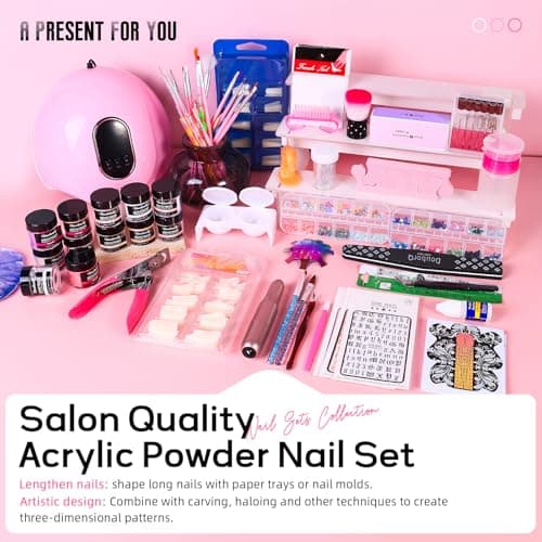 DouborQ Acrylic Nail Kit with Electric Nail Drill Nail Lamp,U V Nail Dryer Light Manicure ,False Nail Tips Starter Set Acrylic Nail Art Supplies for Beginner with Everything — view 2