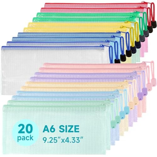 Mutsitaz 20 Pack A6 Plastic Wallets File Bags, A6 Document Wallets with Zipper, Document Folder, Zip Lock Bags, Document Zipper Bags, Zipper Plastic Folder for School, Travel, Home, Office