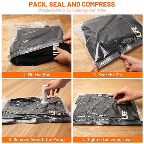 FANGCCC Vacuum Bags for Travel with Rechargeable Electric Pump, 16 Piece Suitcase Packing Set with 12 Reusable Vacuum Storage Bags, Shoe Bag, Laundry Bag and Toiletry Bag — view 5