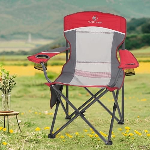 LET'S CAMP Mesh Back Folding Camping Chairs for Adults Support 160 KG Red — view 2