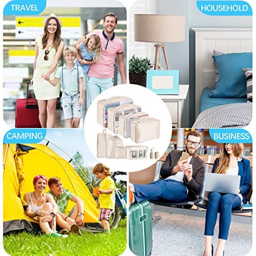 Jsdoin Packing Cubes for Suitcase,9 PCS Travel Luggage Packing Cubes for Backpack, Waterproof Essentials Suitcase Organiser Bags, Travel Accessories (Beige) — view 2