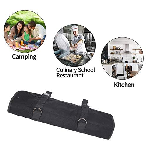 QEES Chefs Knife Roll Bag 11 Slots, Heavy Duty Waxed Canvas Knife Bag, Waterproof Knife Case for Camping, Hiking, Multi-function Tool Roll Bag (Black) — view 4