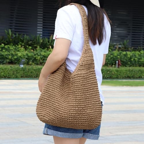 LUI SUI Straw Tote Bag Summer Beach Shoulder Bag for Women, Weave Large Capacity Casual Hand-woven Purse — view 6