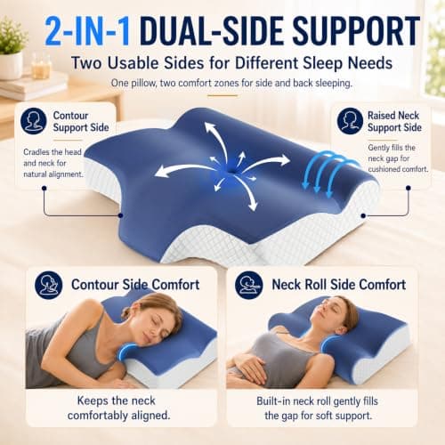 Drifina Orthopedic Cervical Memory Foam Pillow for Neck & Shoulder Pain Relief - Contour Neck Support with Neck Roll, Ergonomic Dual-Height for Side/Back Sleepers, Cooling Washable Pillowcases — view 2