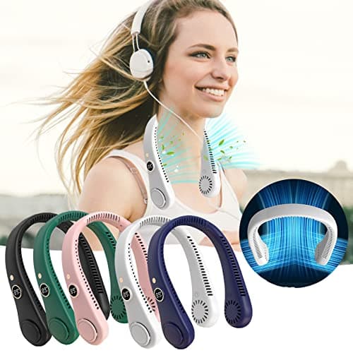 Uotory 360° LED Digital Display Portable Neck Fan, USB Wearable Fan 5 Wind Speeds Hanging Leaf Less Portable Outdoor Hanging Neck Lazy Fan (green) (WWJ-614-4) — view 5