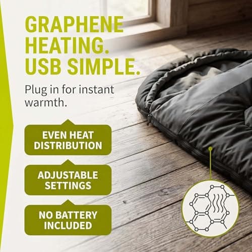 VFM e-Store - Heated Sleeping Bag Usb, Graphene Camping for Cold Weather, Electric Rectangular 3 Season With Adjustable Heat, 210 X 75 cm Black X 1 — view 3