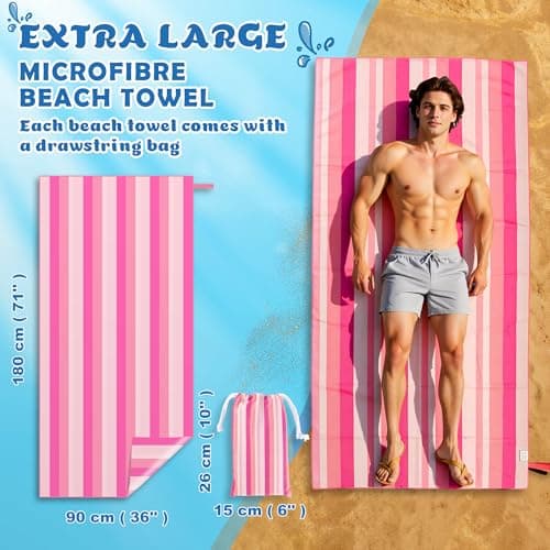 Anavasi Microfibre Beach Towels for Adults, 1 Pack 180 x 90cm 100% Recycled — view 2