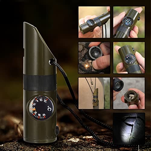 Vspek 7 in 1 Survival Whistle, Camping Survival Tool, Emergency Whistle Compass/Thermometer/LED Torch/Magnifier/Mirror with Lanyard Safety Kit, Outdoor Multifunctional Tool for Camping, Hiking — view 5