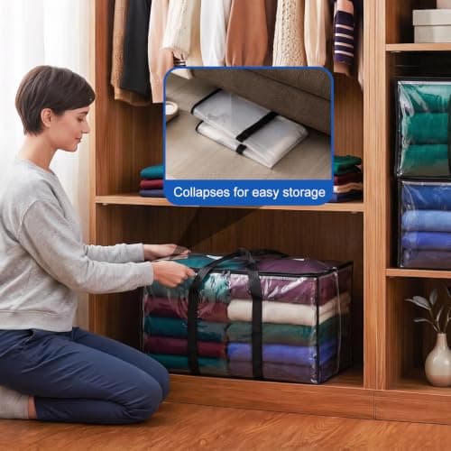 6 Pack Clothes Storage Bags with Zips, 94L Heavy Duty Clear Moving Bags — view 6