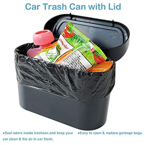 KITBEST 2 Pack Car Bin Mini Trash Can with Lid+ 120 Garbage Bags+ 4 Hooks — view 4