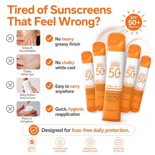 32 Pack Mini Sunscreen SPF 50+, Travel Size Sun Cream, No White Cast, Non-Greasy Water Resistant UV Protection for Face & Body, Lightweight Pocket Sunscreen for Holidays, Outdoor & Daily Use — view 6