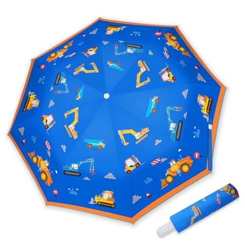 omedecal Automatic Folding Umbrella for Kids Girls & Boys, Excavator