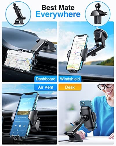 VANMASS Car Phone Holder 2026 BEST【85+ lbs Strongest Suction Vent Clip】True Military-Grade Patent Universal Mobile Vehicle Mount Dashboard Windscreen Van Cradle for 17 Pro Max 16 15 14 Samsung, Silver — view 4