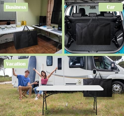 4/6/ 8 Foot Folding Table Storage Bag, Waterproof Heavy Duty Large Carrying Bag for Folding Tables, Picnic/Camp Tables Cover with Durable Zipper & Shoulder Strap, 31" D X 37" W X4.5 H, Black — view 5