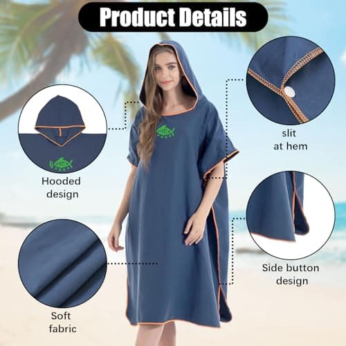 QKTYB Hooded Poncho Towel Adult for Swim Beach Surfing, Changing Robe Quick Dry Lightweight Changing Towel Extra Long Microfibre Poncho Towelling Universal Size for Men Women — view 3