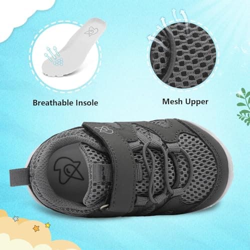 JIASUQI Toddler Shoes Boys Girls First Walking Shoes Non-Slip Lightweight Baby Sneakers Infant Casual Breathable Sneaker(Dgrey 130,12-18 Months) — view 3