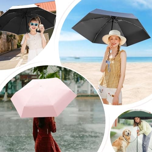 FANSEZQ Mini Sun Umbrella, Lightweight Compact Umbrella For Women And Kids, Portable Uv Parasol With Storage Box (Yellow) — view 3