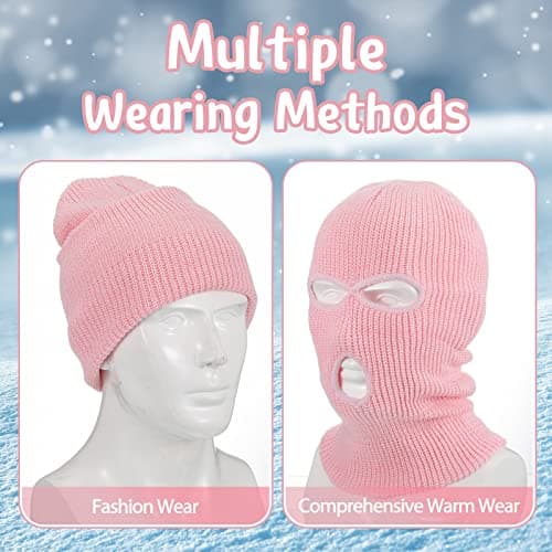 BBTO 1 Pcs 3 Hole Knitted Balaclava, Thermal Winter, Pink — view 5