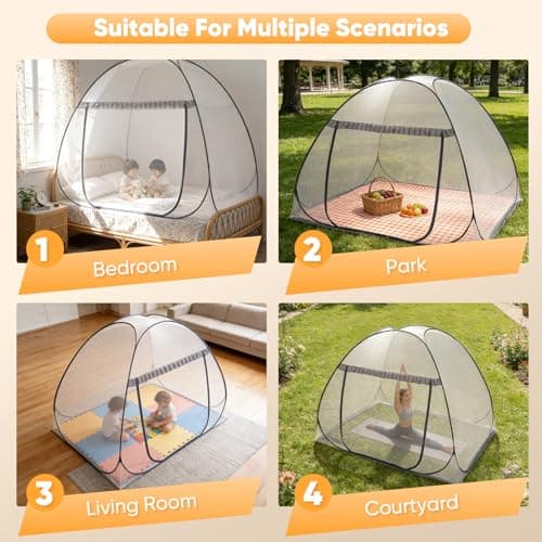 Pop Up Mosquito Net Tent for Bed, Foldable Mosquito Net for Bed with Bottom, Portable Travel Mosquito Netting Tent with Fine Mesh, Net Tent for Bedroom, Home, Camping, Outdoor, Travel, 200x150x150cm — view 4