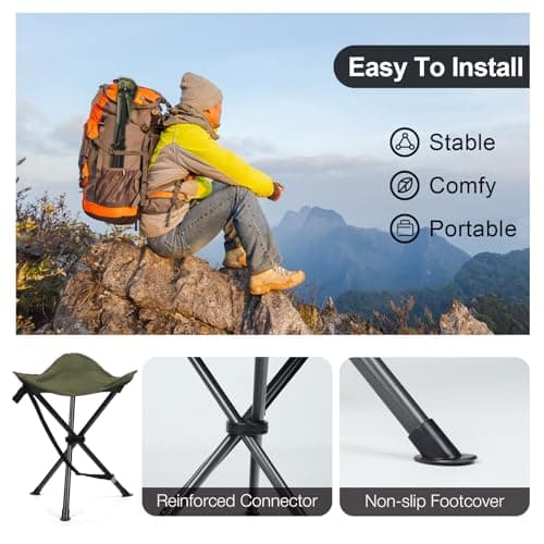 Outplea 45CM (H) Portable Folding Tripod Camping Stool Outdoor, Compact Lightweight 3 Leg Fishing Seat, Green — view 6