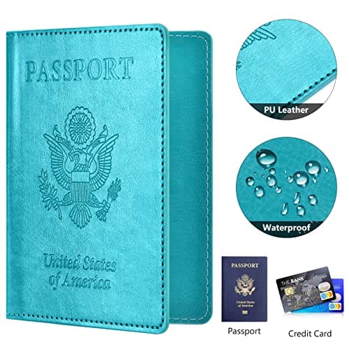Eoehro Passport Holder for Travel Essentials-2Pack, Passport Wallet Cover Case for Travel Must Haves Accessories,Passport Book Holders for Women and Men, CH-turquoise+grey, Minimalist — view 3