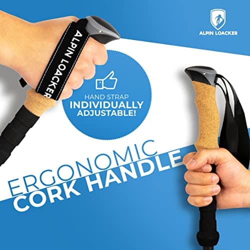 Alpin Loacker Hiking Poles Foldable Aluminium with Cork Handle I Nordic Walking Poles Women and Men for Skiing and Hiking I Lightweight Foldable Trekking Poles Telescopic for Mountain Sports, 115-135 — view 3