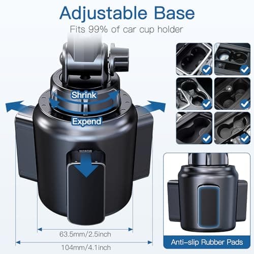 Giftorld Cup Holder Phone Tablet Mount for Car,Truck,360° Rotatable Stand Holder and Adjustable Arm, Compatible with 4-10 inches iPad Samsung Tab iPhone Cellphones Kindle Fire HD — view 6