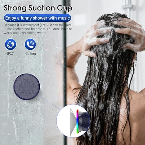 Bluetooth Shower Speaker, Portable Bluetooth 5.3 Speaker, HIFI Stereo Sound, Built-in Mic, Dynamic Lights, IPX7 Waterproof Wireless Speakers with Suction Cup for Bathroom/Party/Beach/Gift, Blue — view 5