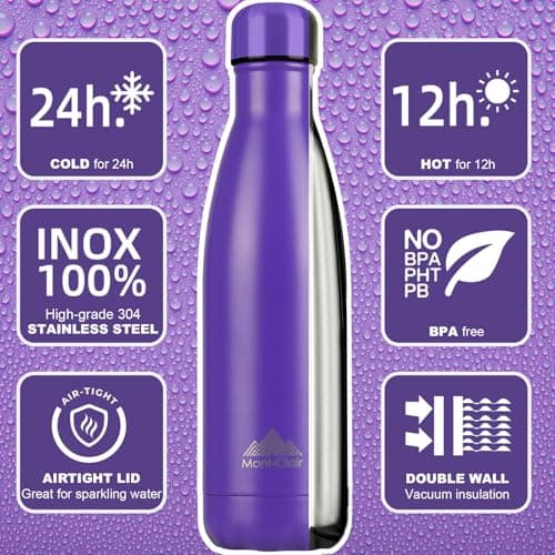 Mont-Clair l'O Stainless Steel Water Bottle, Vacuum Insulated - BPA Free, 12h Hot & 24h Cold Drinks, Metal Water Bottle 500ML Leakproof, Ideal for Adult, Kids, Running - Purple — view 2